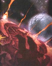 A battle between Unicron and Primus